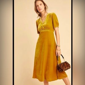 Anthropologie Gold Velvet Midi Dress